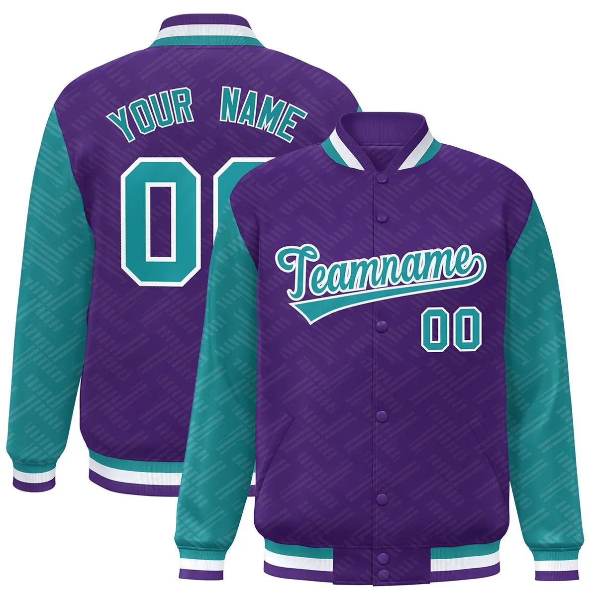 Purple Aqua L Pattern Raglan Sleeves Varsity Letterman Jacket