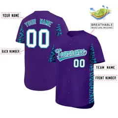Purple Aqua Leopard Graffiti Side Design Baseball Jersey 2