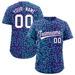 Purple Aqua Leopard Print Baseball Jersey 1