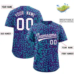 Purple Aqua Leopard Print Baseball Jersey 2