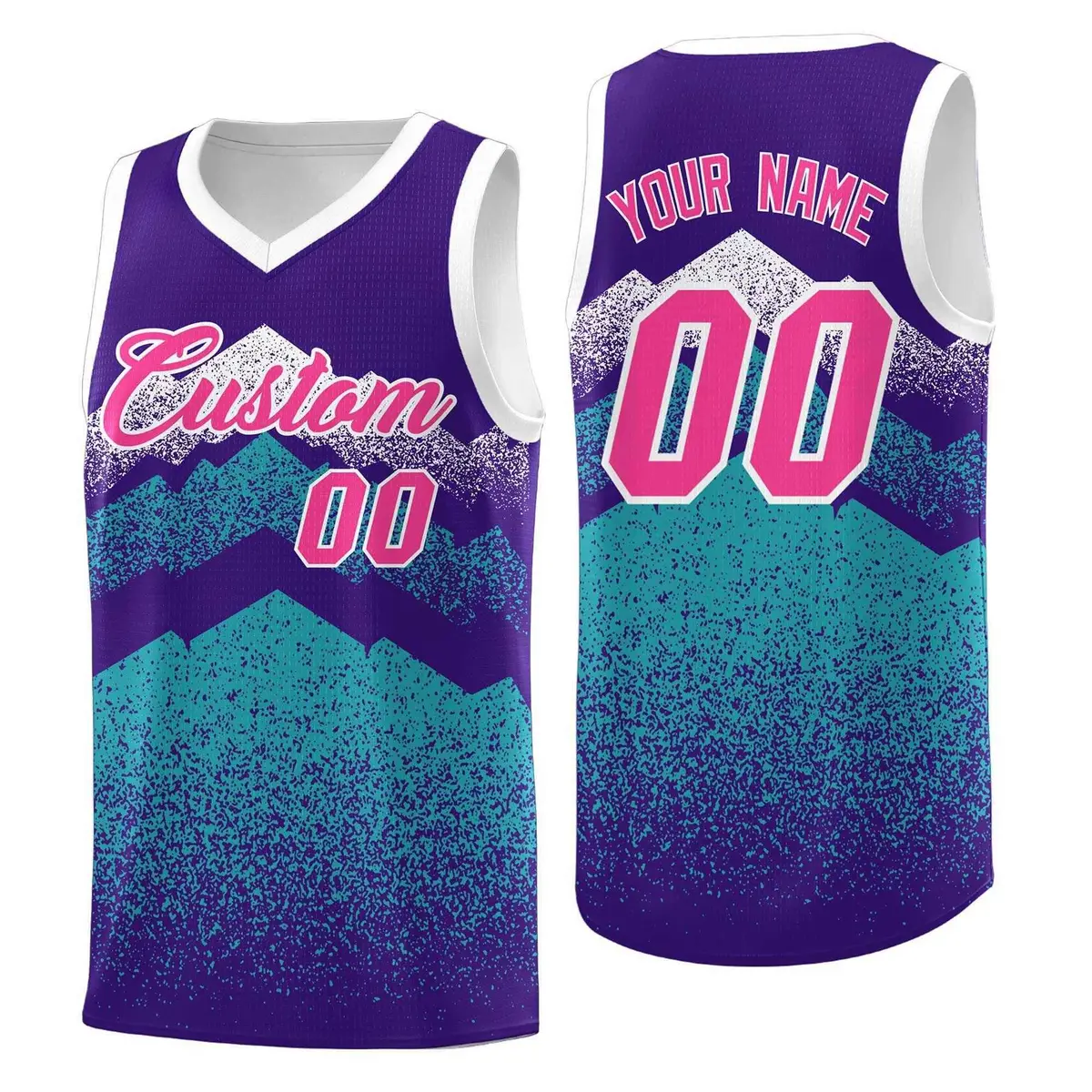 Purple Aqua Mountain Fade Gradient Fashion Basketball Jersey