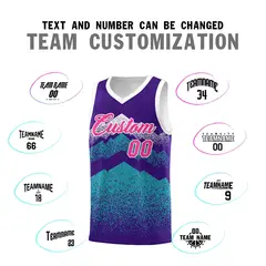 Purple Aqua Mountain Fade Gradient Fashion Basketball Jersey 4