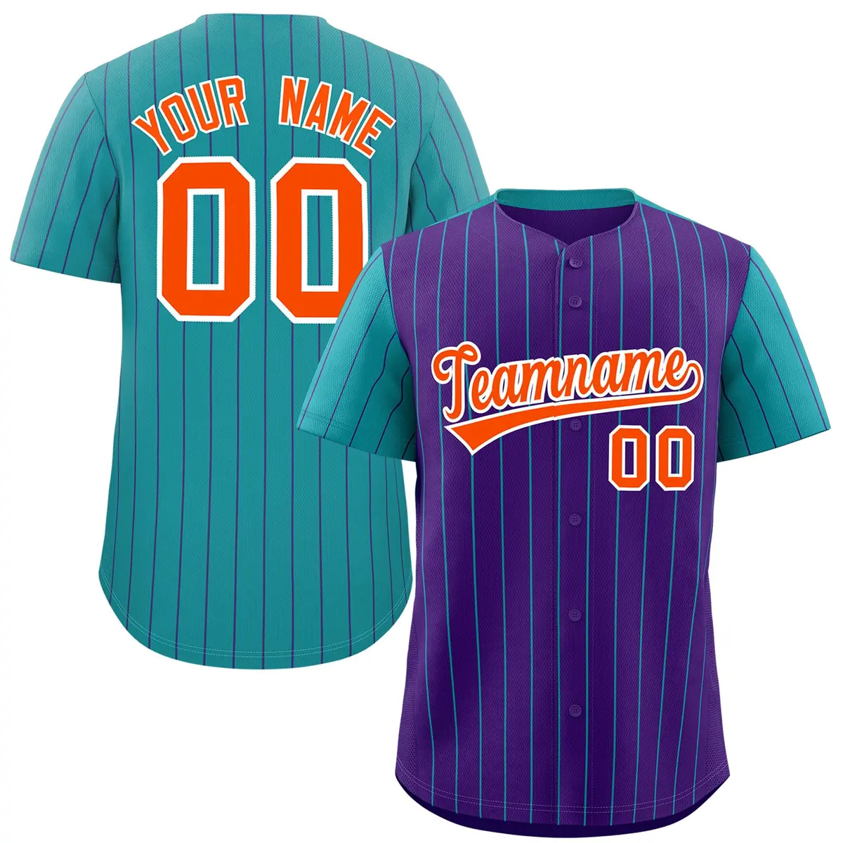 Purple Aqua Pinstripe Raglan Baseball Jersey