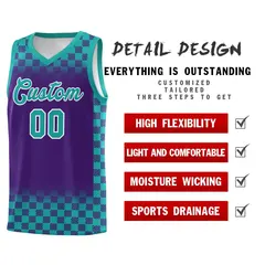 Purple Aqua Plaid Basketball Jersey for Teams 2