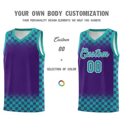 Purple Aqua Plaid Basketball Jersey for Teams 3