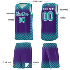 Purple Aqua Plaid Basketball Jersey for Teams 5