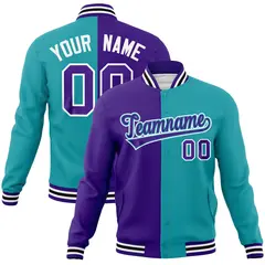 Purple Aqua-Purple Split Varsity Full-Snap Letterman Jacket