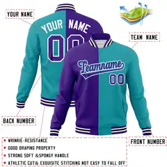 Purple Aqua-Purple Split Varsity Full-Snap Letterman Jacket 4