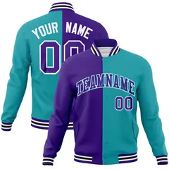 Purple Aqua-Purple Split Varsity Full-Snap Letterman Jacket