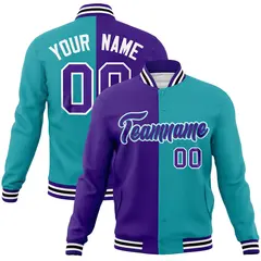 Purple Aqua-Purple Split Varsity Full-Snap Letterman Jacket 1