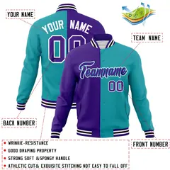 Purple Aqua-Purple Split Varsity Full-Snap Letterman Jacket 4
