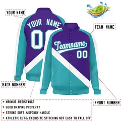 Purple Aqua Raglan Sleeves Varsity Full-Snap Letterman Jacket 2