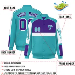 Purple Aqua Raglan Sleeves Varsity Letterman Jacket 2
