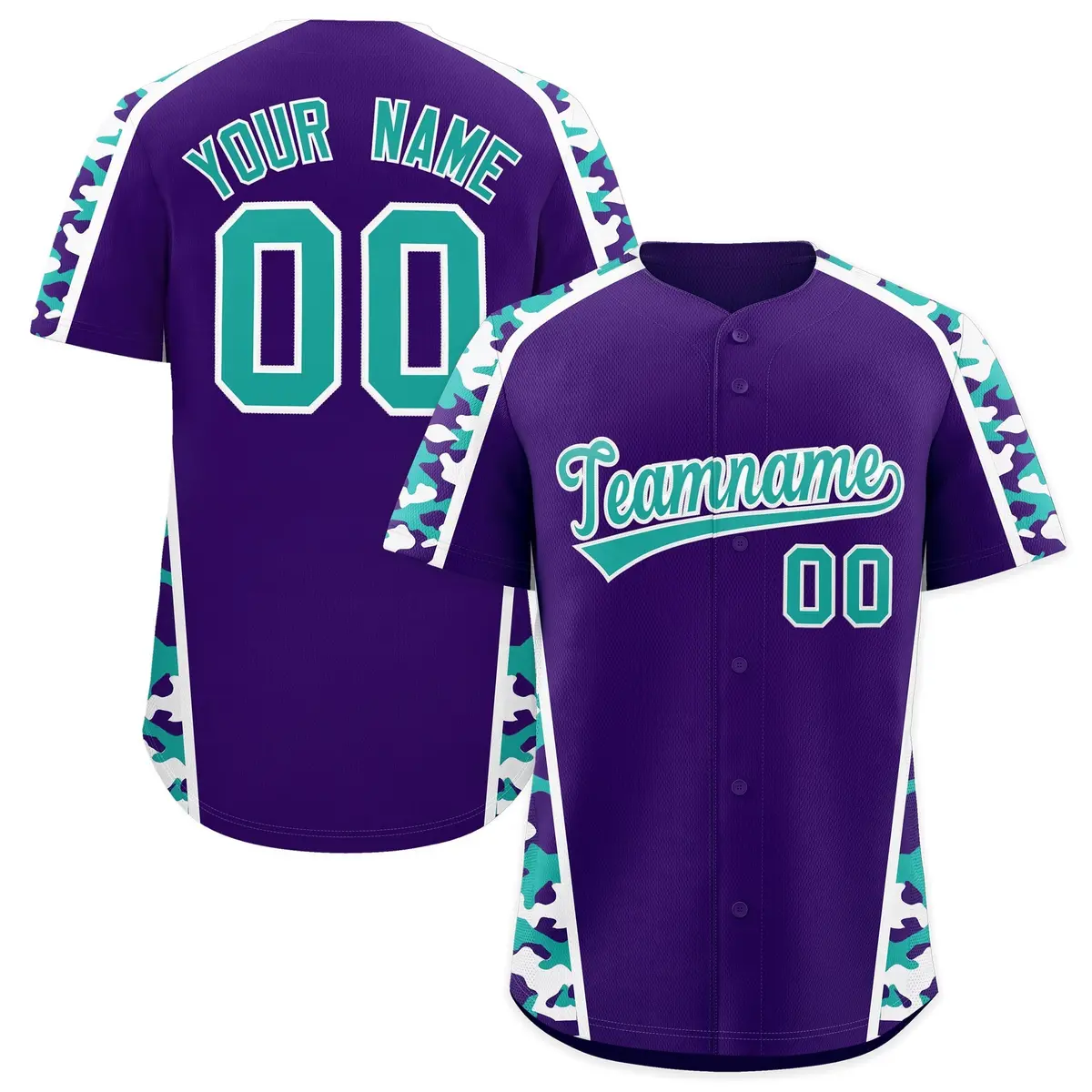 Purple Aqua Side Camo Baseball Jersey