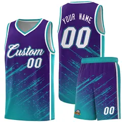 Purple Aqua Splash Basketball Uniforms Moisture Wicking 1