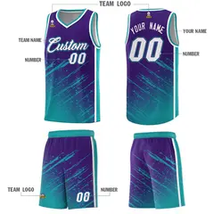 Purple Aqua Splash Basketball Uniforms Moisture Wicking 5