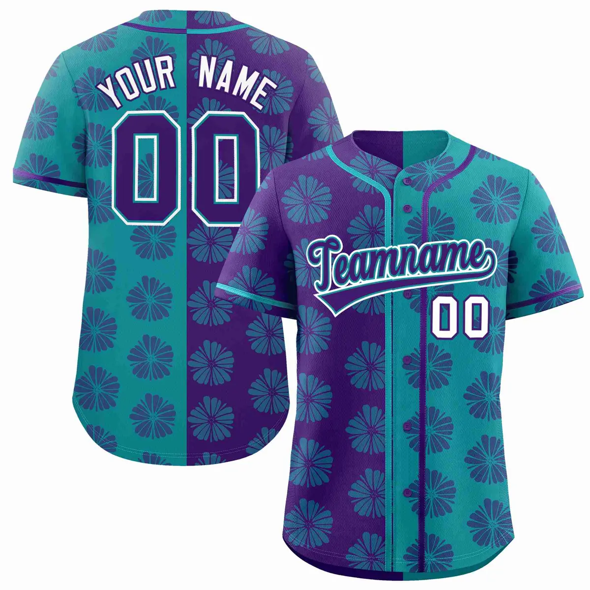 Purple Aqua Split Flower Graffiti Authentic Baseball Jersey