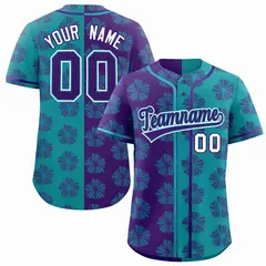 Purple Aqua Split Flower Graffiti Authentic Baseball Jersey 1