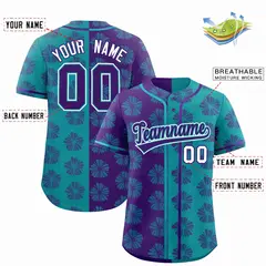 Purple Aqua Split Flower Graffiti Authentic Baseball Jersey 2