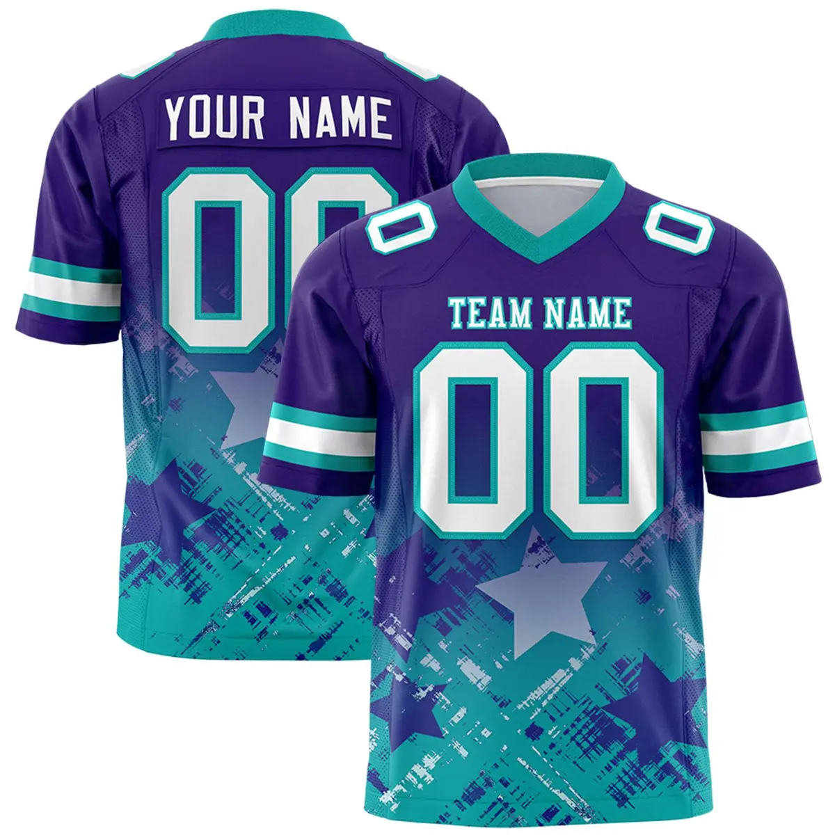 Purple Aqua Star Gradient Flag Football Jersey
