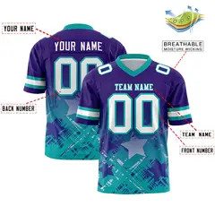Purple Aqua Star Gradient Flag Football Jersey 2