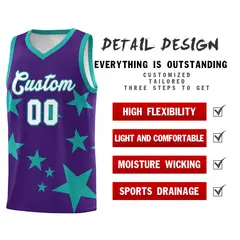 Purple Aqua Star Graffiti Basketball Jersey Sets 2