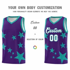 Purple Aqua Star Graffiti Basketball Jersey Sets 3