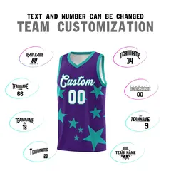 Purple Aqua Star Graffiti Basketball Jersey Sets 4