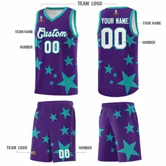 Purple Aqua Star Graffiti Basketball Jersey Sets 5