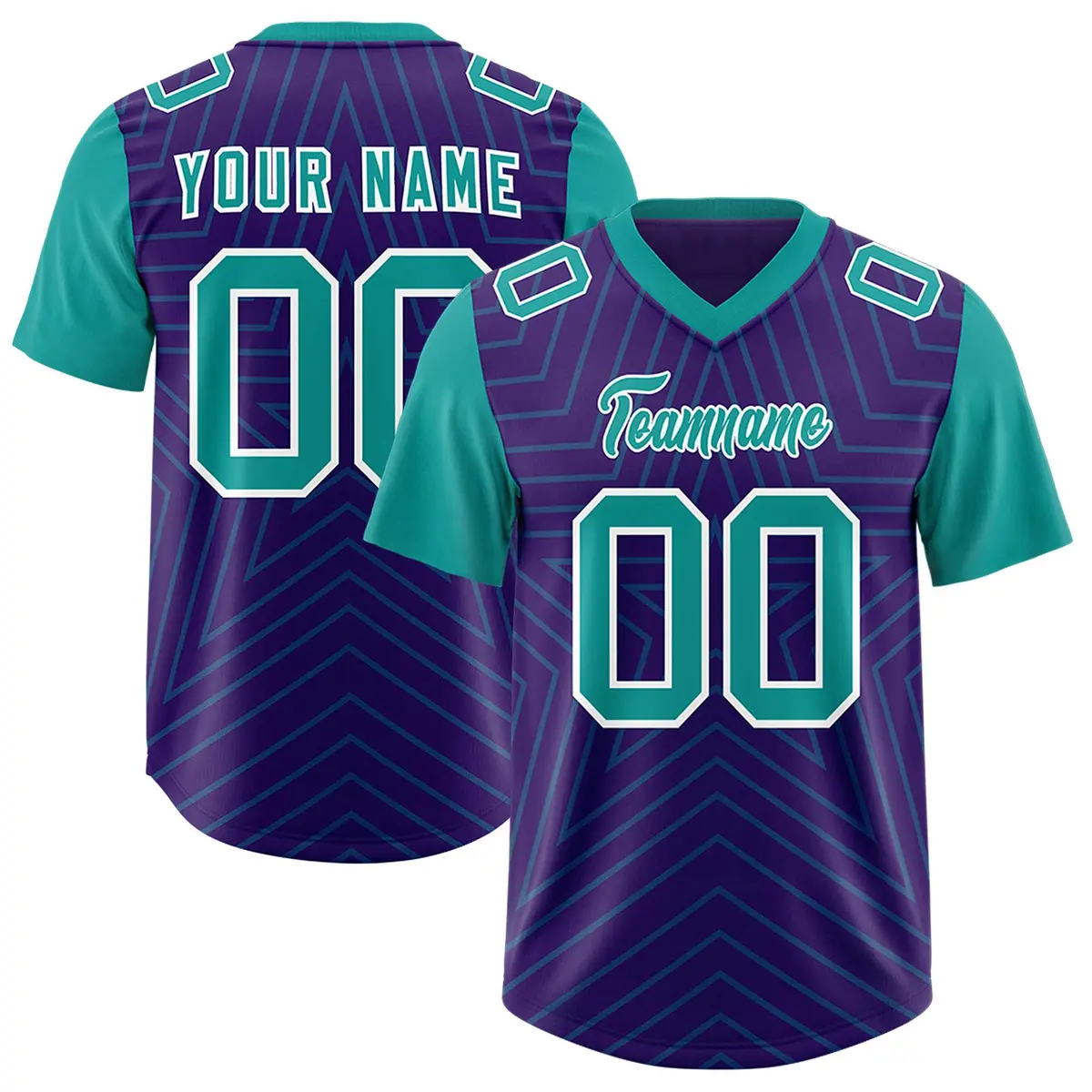 Purple Aqua Star Pattern Raglan Sleeves Football Jersey