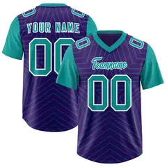Purple Aqua Star Pattern Raglan Sleeves Football Jersey