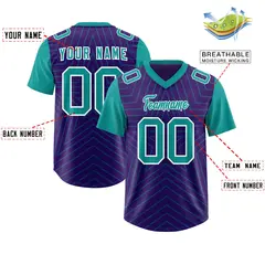 Purple Aqua Star Pattern Raglan Sleeves Football Jersey 2
