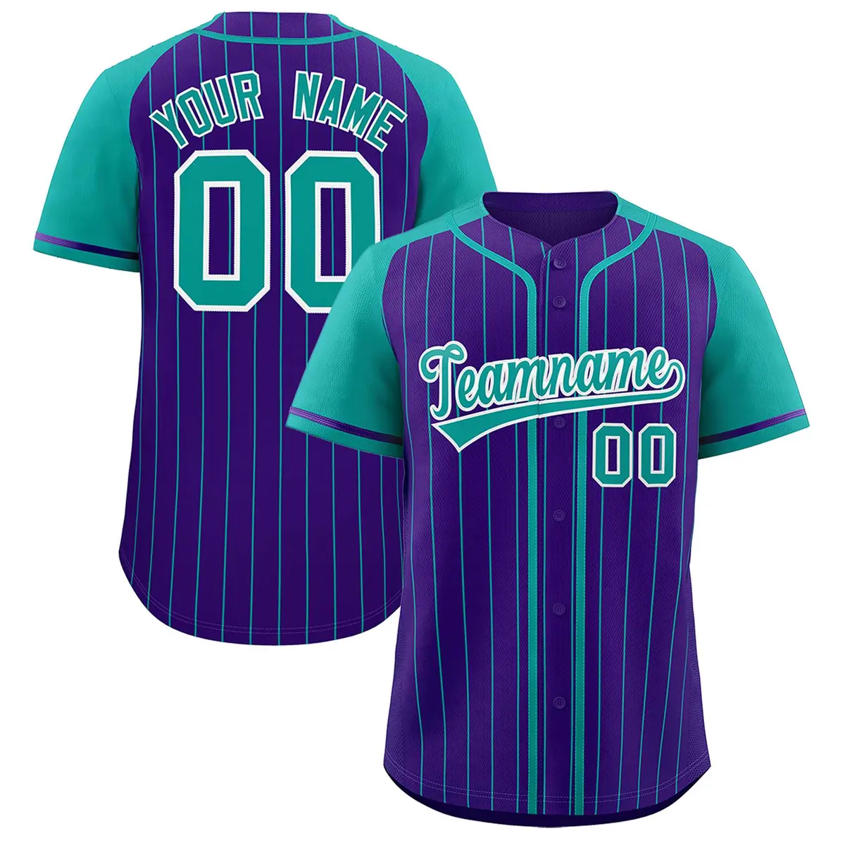 Purple Aqua Stripe Raglan Sleeves Baseball Jersey