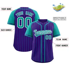 Purple Aqua Stripe Raglan Sleeves Baseball Jersey 2