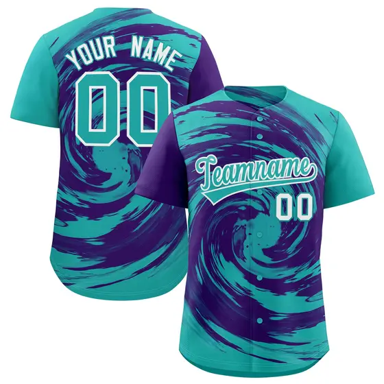 Purple Aqua Swirl Graffiti Pattern Authentic Baseball Jersey
