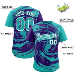 Purple Aqua Swirl Graffiti Pattern Authentic Baseball Jersey 2