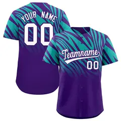 Purple Aqua Tiger Stripe Gradient Animal Print Baseball Jersey 1