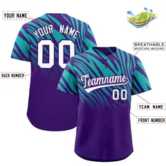 Purple Aqua Tiger Stripe Gradient Animal Print Baseball Jersey 2