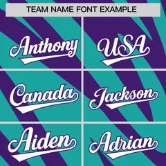 Purple Aqua Tiger Stripe Gradient Animal Print Baseball Jersey 3