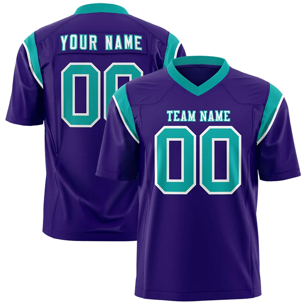 Purple Aqua Two-Tone Shoulder Cut Flag Football Jersey