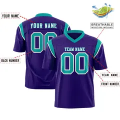 Purple Aqua Two-Tone Shoulder Cut Flag Football Jersey 2