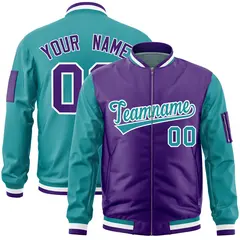 Purple Aqua Two-Tone Varsity Letterman Bomber Jacket