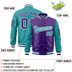 Purple Aqua Two-Tone Varsity Letterman Bomber Jacket 2