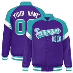 Purple Aqua-White Color Block Varsity Letterman Jacket 1