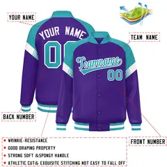 Purple Aqua-White Color Block Varsity Letterman Jacket 2