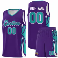 Purple Aqua White Graffiti Side Curve Basketball Jersey Sets 1