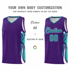 Purple Aqua White Graffiti Side Curve Basketball Jersey Sets 3