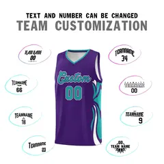 Purple Aqua White Graffiti Side Curve Basketball Jersey Sets 4