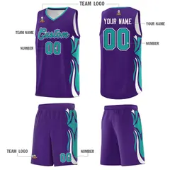 Purple Aqua White Graffiti Side Curve Basketball Jersey Sets 5