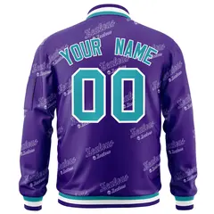 Purple Aqua-White Letter Full-Zip Varsity Bomber Jacket 4